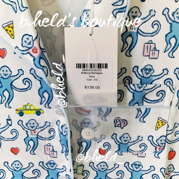 Roller Rabbit New York Monkey Polo Pajamas in Blue Monkey Size XS Brand New NWT - Picture 5 of 16